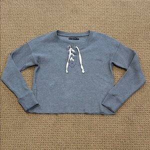 Abercrombie & Fitch Long Sleeve Waffle Knit Top XS Gray Cropped Lace Up Henley